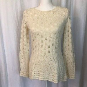 Sundance XS Off White Ivory Lace Knit Boho Sweater Super Soft Cottagecore